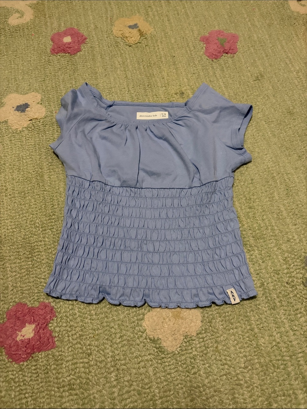 abercrombie Girls Light Blue Smocked Short Sleeve Top